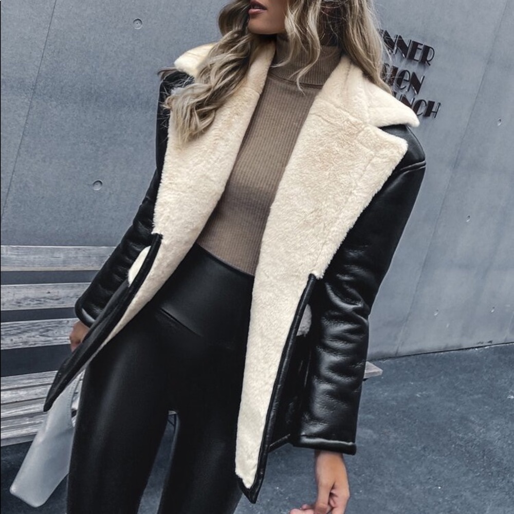 SHEIN Teddy Lined Leather Jacket